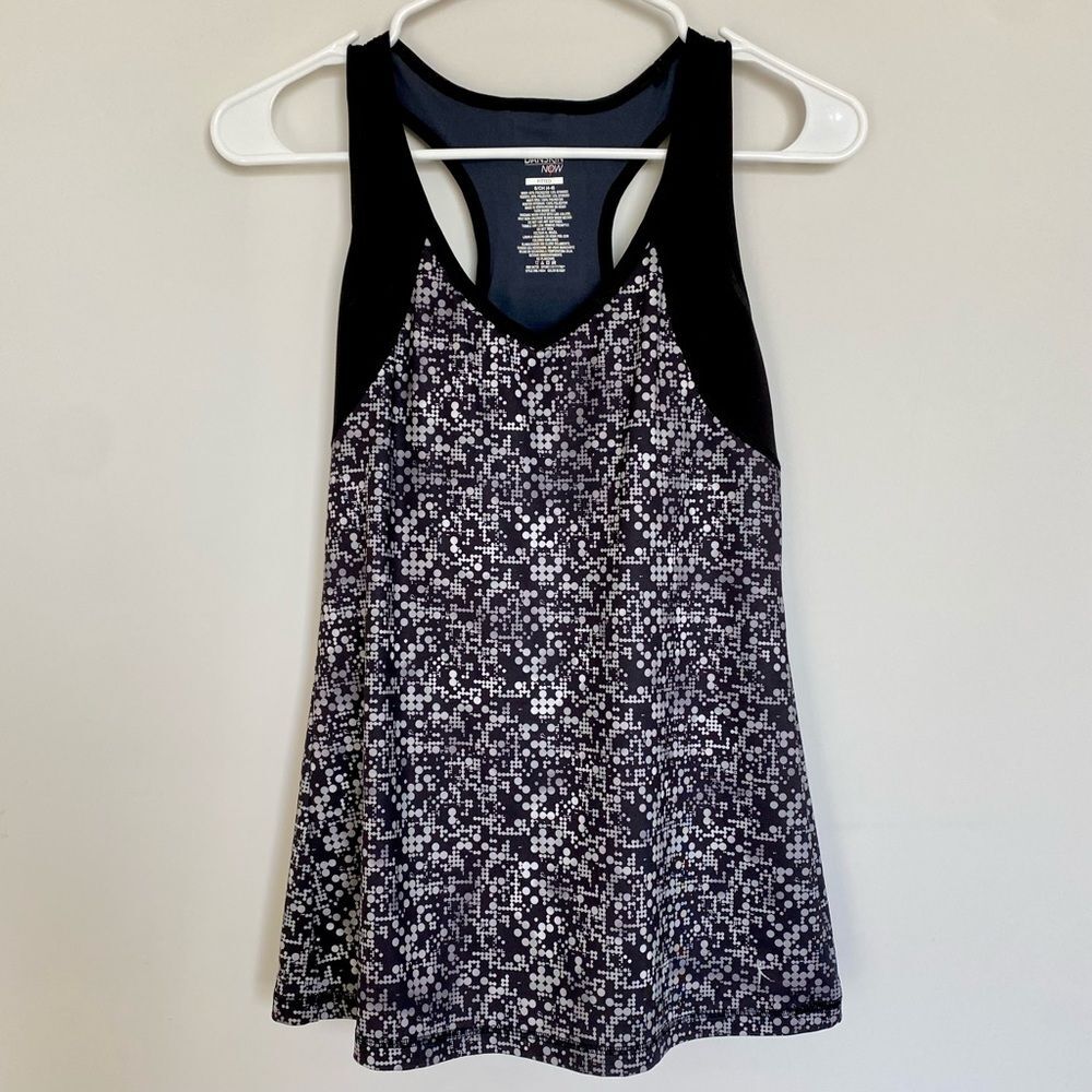 Danskin Now Women’s Fitted Black Gray Pattern Racerback Tank Size Small